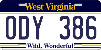 WV license plate ODY386