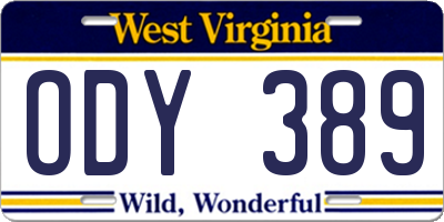 WV license plate ODY389