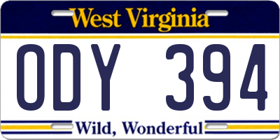 WV license plate ODY394