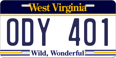 WV license plate ODY401
