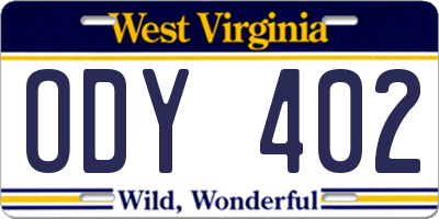 WV license plate ODY402
