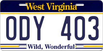 WV license plate ODY403