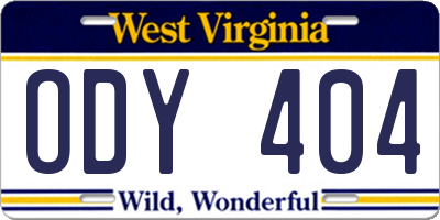 WV license plate ODY404