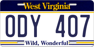 WV license plate ODY407