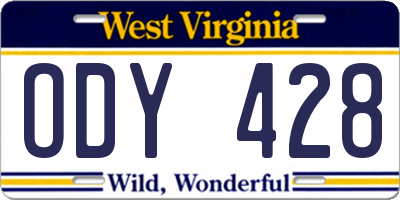 WV license plate ODY428