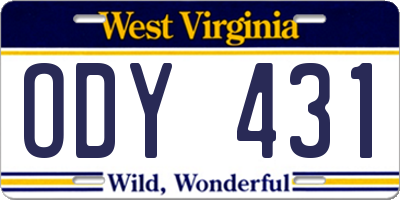 WV license plate ODY431