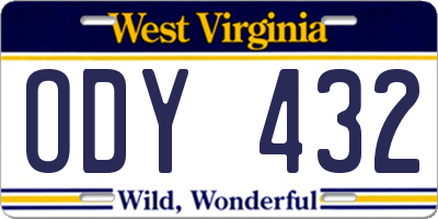 WV license plate ODY432