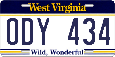 WV license plate ODY434