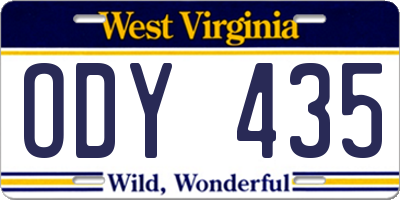 WV license plate ODY435