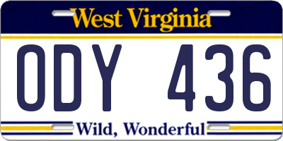 WV license plate ODY436