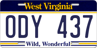 WV license plate ODY437