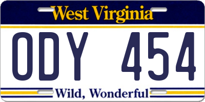 WV license plate ODY454