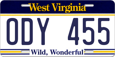 WV license plate ODY455