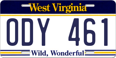 WV license plate ODY461