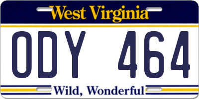 WV license plate ODY464