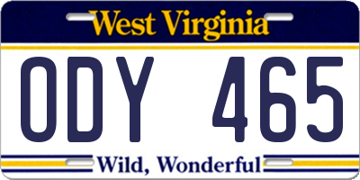 WV license plate ODY465