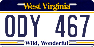 WV license plate ODY467