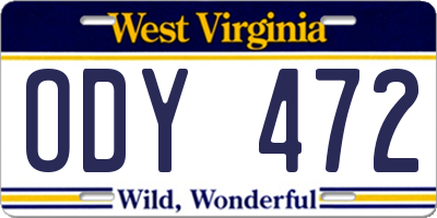 WV license plate ODY472