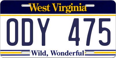 WV license plate ODY475