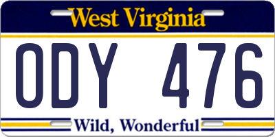 WV license plate ODY476