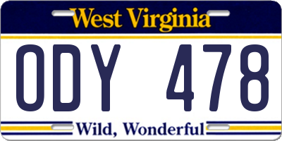 WV license plate ODY478