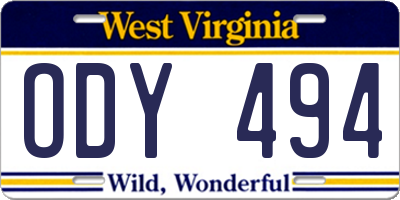 WV license plate ODY494