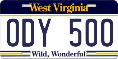 WV license plate ODY500