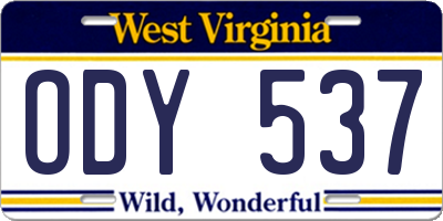 WV license plate ODY537