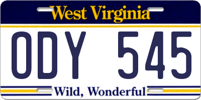 WV license plate ODY545