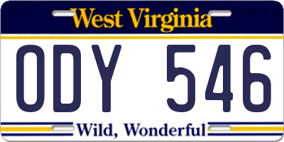 WV license plate ODY546