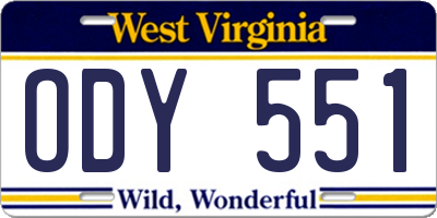 WV license plate ODY551