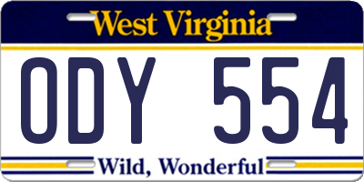 WV license plate ODY554