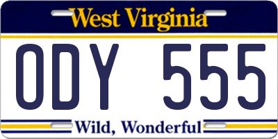 WV license plate ODY555