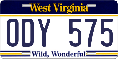 WV license plate ODY575