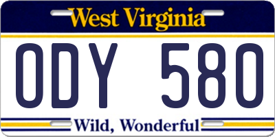 WV license plate ODY580
