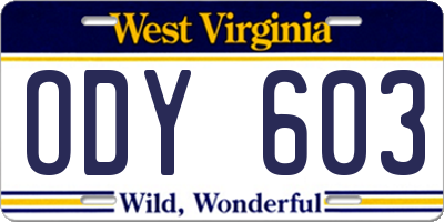 WV license plate ODY603