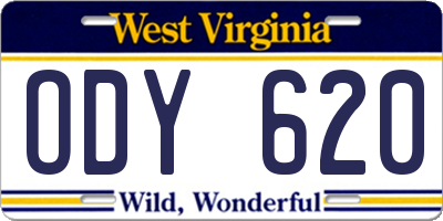 WV license plate ODY620