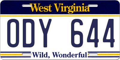 WV license plate ODY644
