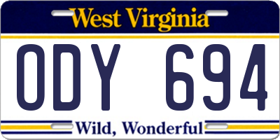 WV license plate ODY694