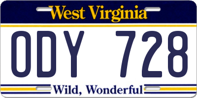 WV license plate ODY728