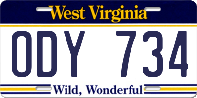 WV license plate ODY734