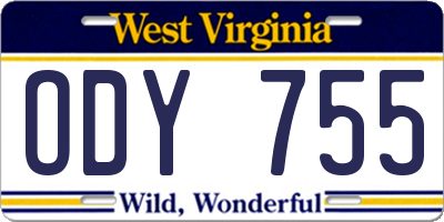 WV license plate ODY755
