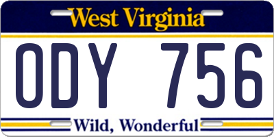 WV license plate ODY756