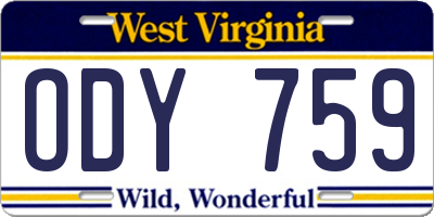 WV license plate ODY759