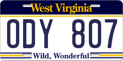 WV license plate ODY807