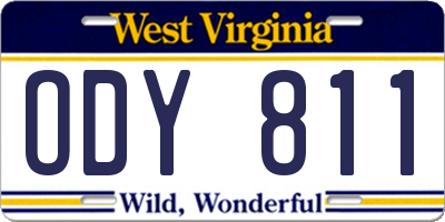 WV license plate ODY811