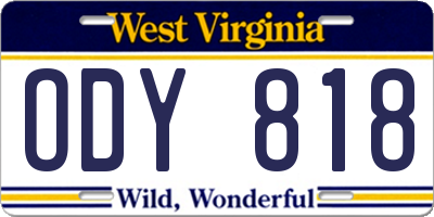 WV license plate ODY818
