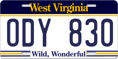 WV license plate ODY830