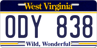 WV license plate ODY838