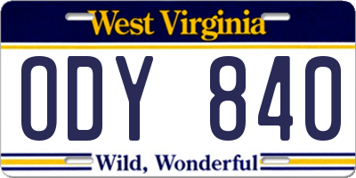 WV license plate ODY840